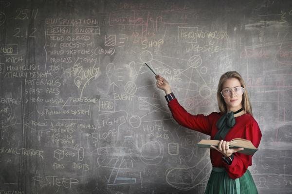 Lady teaching on chalkboard