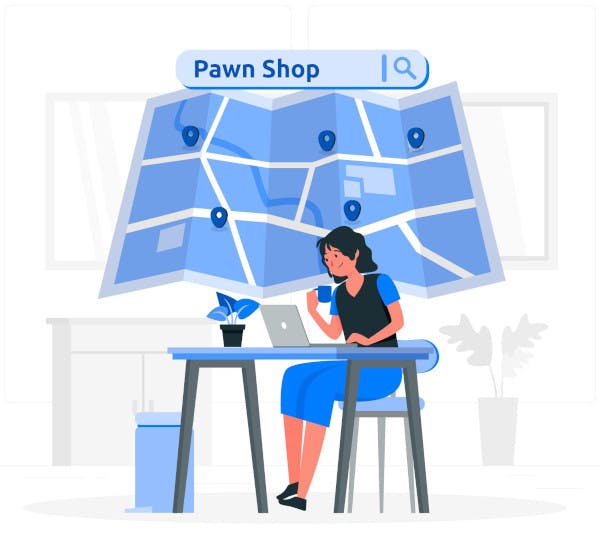 Illustration of woman searching for pawn shop | freepik.com